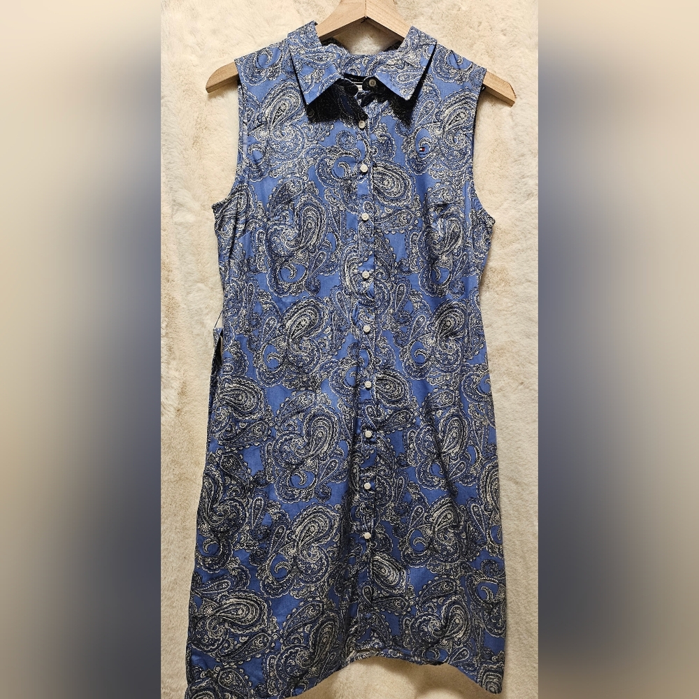 Tommy Hilfiger Women's Sleeveless Collared Button Front Tie Waist Size 10